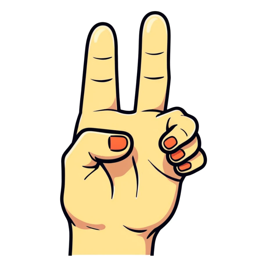 Hand with two fingers up and thumb out like a gin sticker