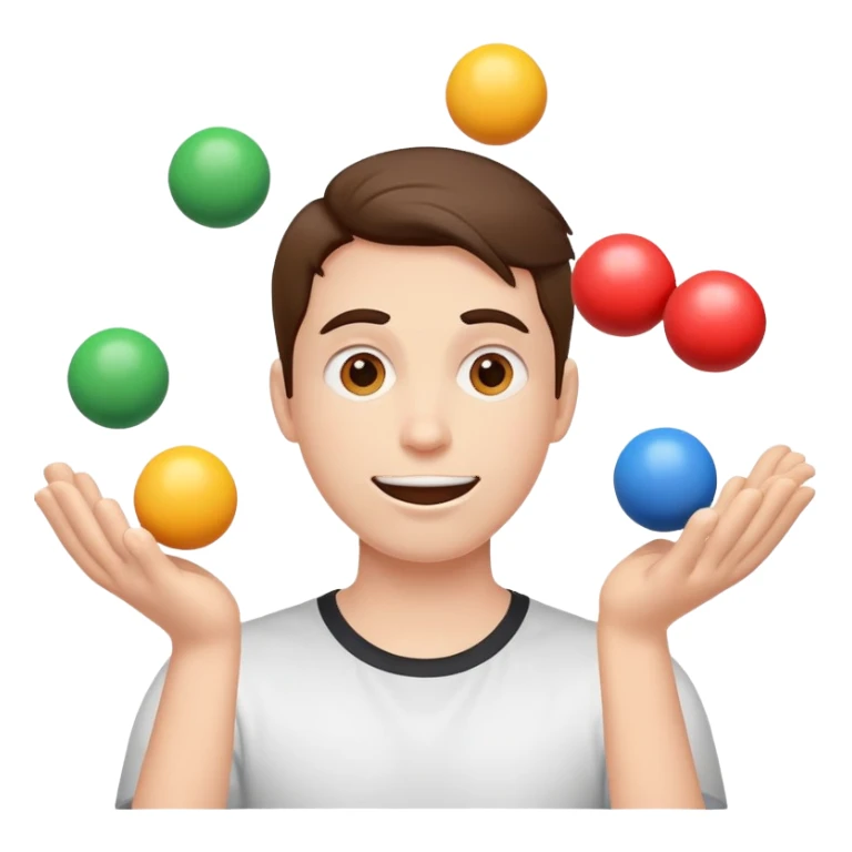 person juggling happy face, sad face, and neutral face balls equally sticker