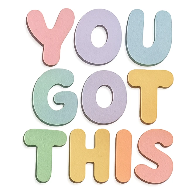 Cute hand-drawn "You Got This" in soft pastel rainbow bold chubby lettering, no border, transparent PNG sticker