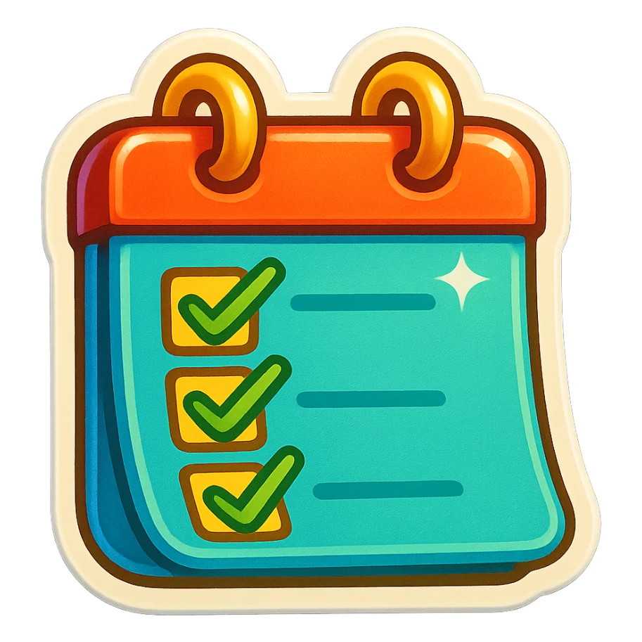 cheerful and bright sticker of a calendar with tasks checked off sticker