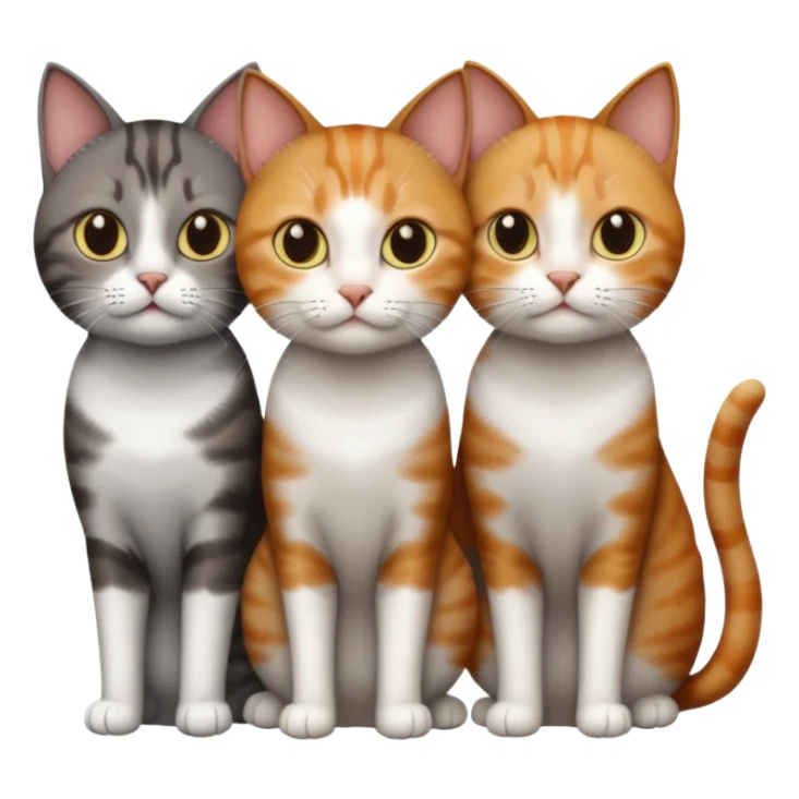3 different coloured tiny short haired cats, including a dark brown tabby and white cat, and a dark grey and white and a ginger and white sticker