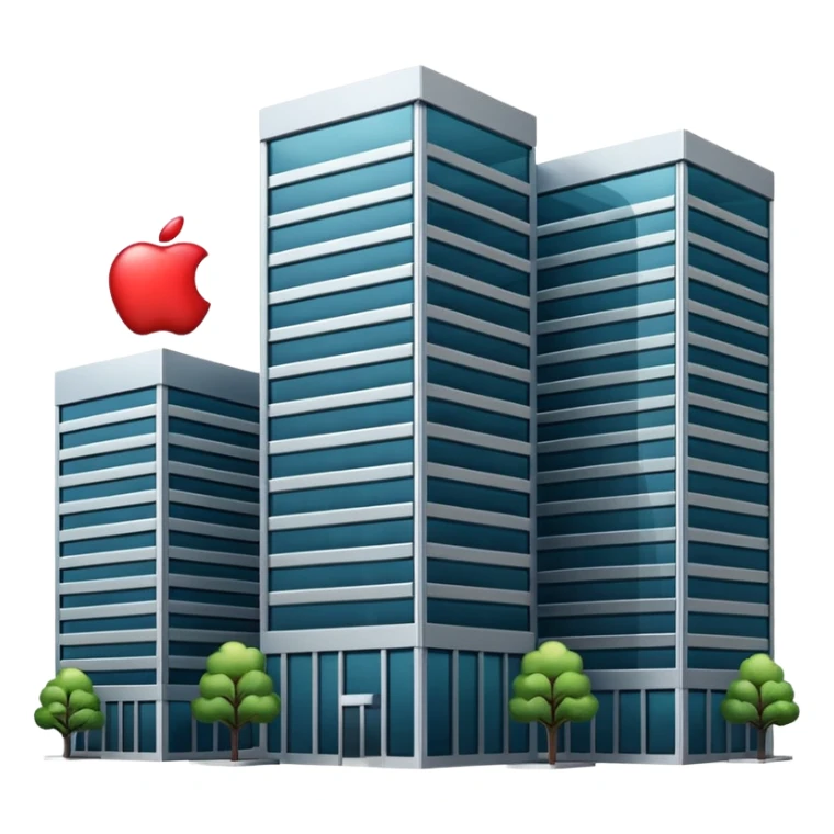 group of office buildings, apple emoji style, company headquarters sticker