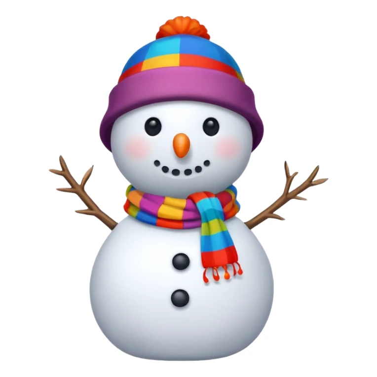 A snowman wearing a colorful scarf and a tiny bucket hat. sticker