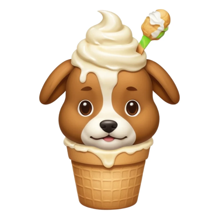 Cute fuzzy dog with ice cream on his head sticker