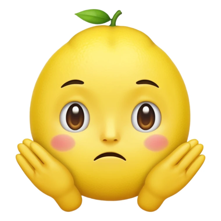 lemon with face emoji, sad expression, hands and legs, cute sticker