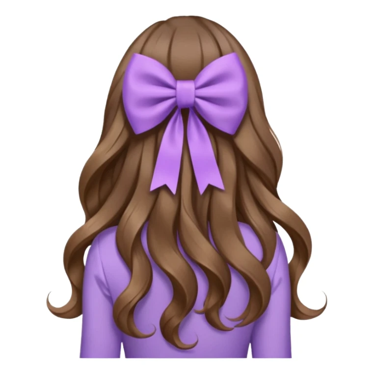 brown wavy long hair from behind with a medium lilac bow sticker