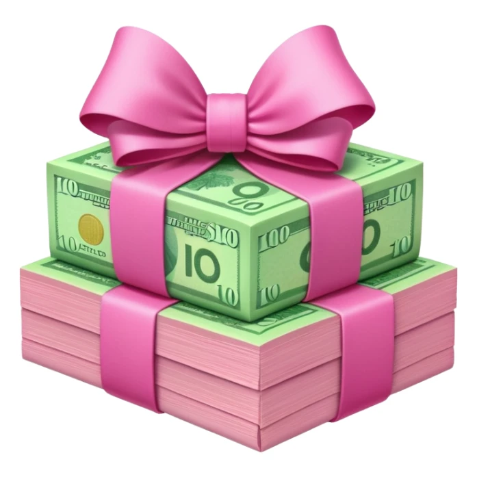 Bright Green Australian $100 notes stacked together and wrapped in a girly pink bow sticker