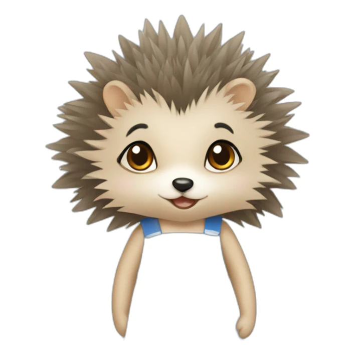 Hedgehog wearing a blue dress with a white apron with a black bow sticker