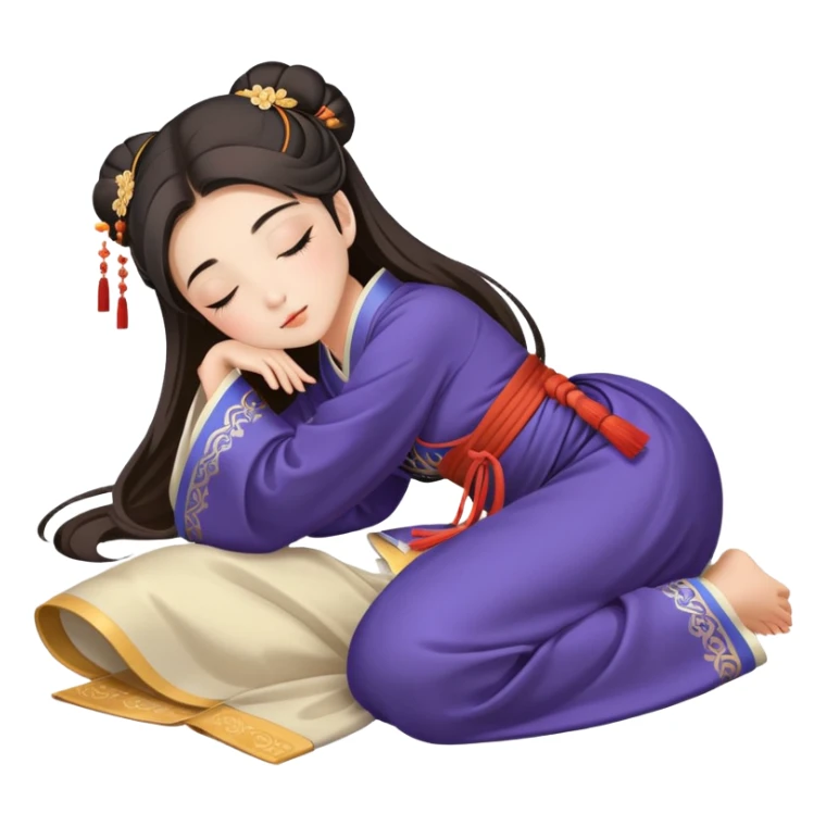 Beautiful girl in Hanfu lying on the ground sleeping sticker