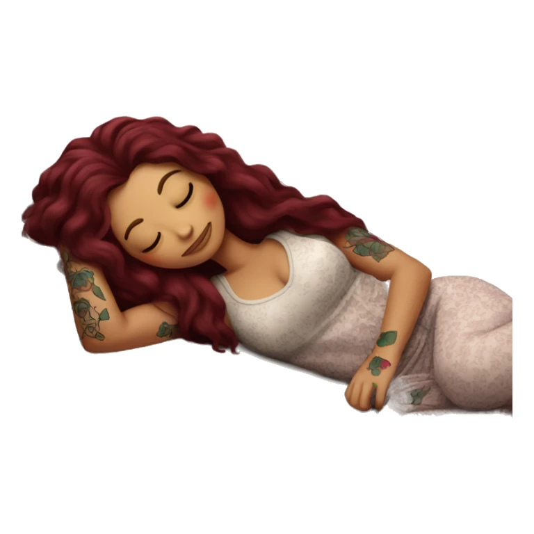 Beautiful tattooed burgundy long haired woman napping on sofa sticker