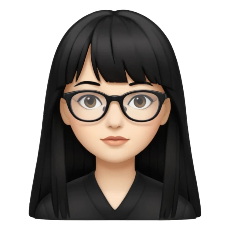 eu quero um icon de snapchat de uma mulher com o fundo branco, cor da pele normal, óculos pretos, cabelo preto liso grande com franja sticker