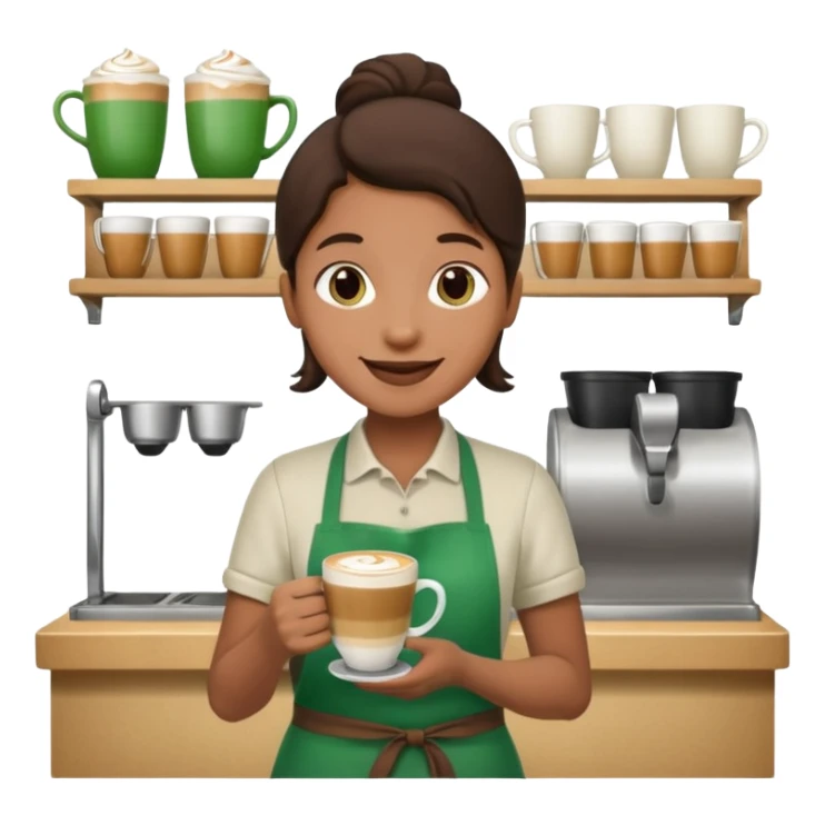 Barista + green apron + latte cup sticker