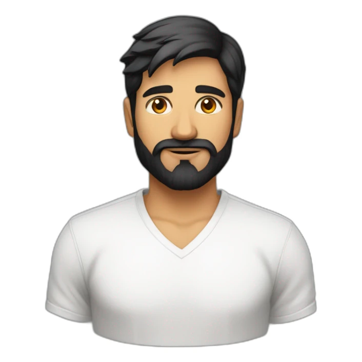 Indian white man developer in plain white shirt with sleeve up and nice medium length black hair and beard profile image sticker