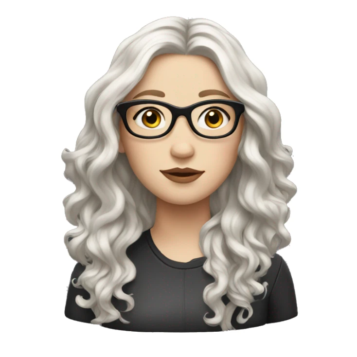 white girl with black wavy shoulder length hair and glasses sticker