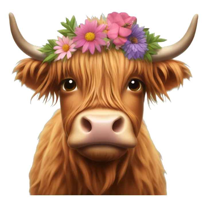 Highland cow with a flower headband sticker