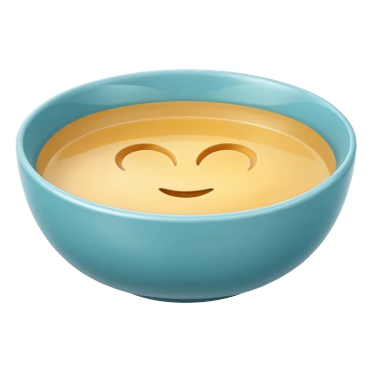“Simple bowl emoji 🥣 in clean 3D style, smooth rounded bowl shape, light neutral bowl color, glossy plastic texture, shiny reflective surface, soft studio lighting, subtle highlights, minimal cereal/porridge inside with smooth surface, cute emoji proportions, ultra-polished 3D look,  sticker