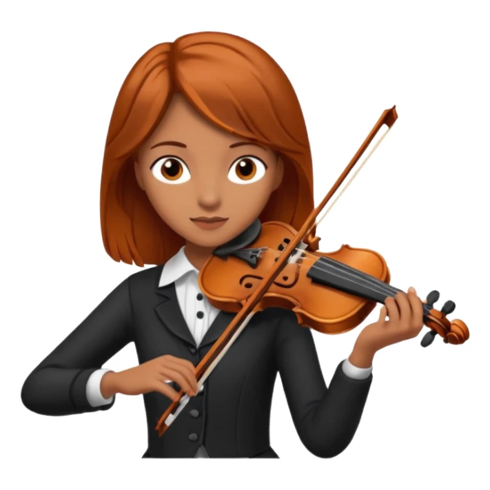 Una chica tocando el violín chic con ojos marrones oscuros y pelo naranja marrón medio oscuro y piel morena o trigueña sticker