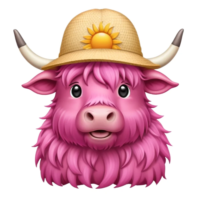 Pink highland cow with sun hat sticker