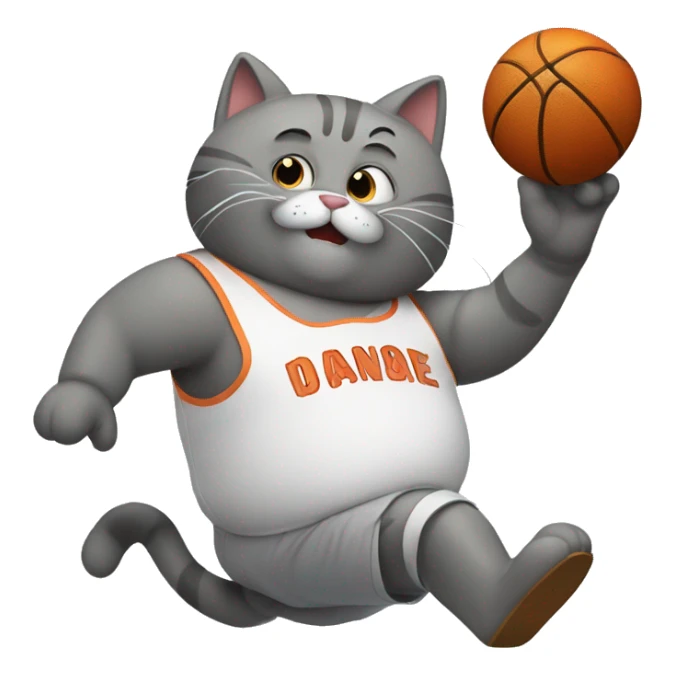 grey fat cat dunking basketball through its legs sticker