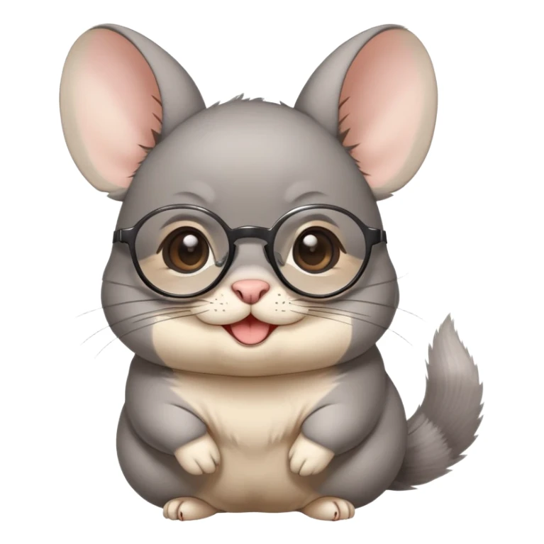 Una chinchilla con lentes, estilo animé, feliz, chibi  sticker