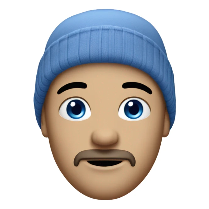 white man with blue eyes, a goatee, beanie hat  sticker