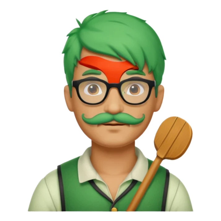 venice gondolier with green hair, glassess and mustache sticker