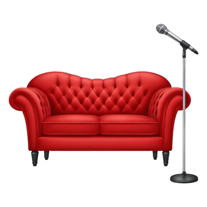 Red sofa with mic stand in center fronted of sofa sticker