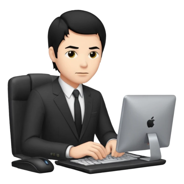 man with black hair and suit using a pc sticker