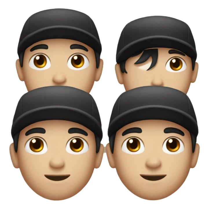 white boy, with a black hair, brown eyes and with a black cap sticker