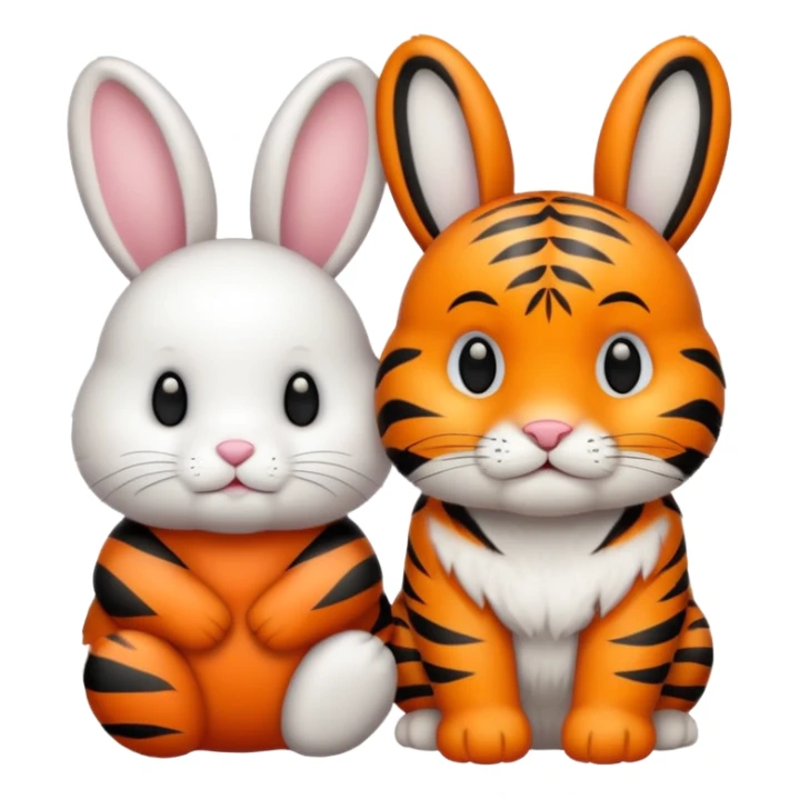 White bunny and tiger next to each other sticker