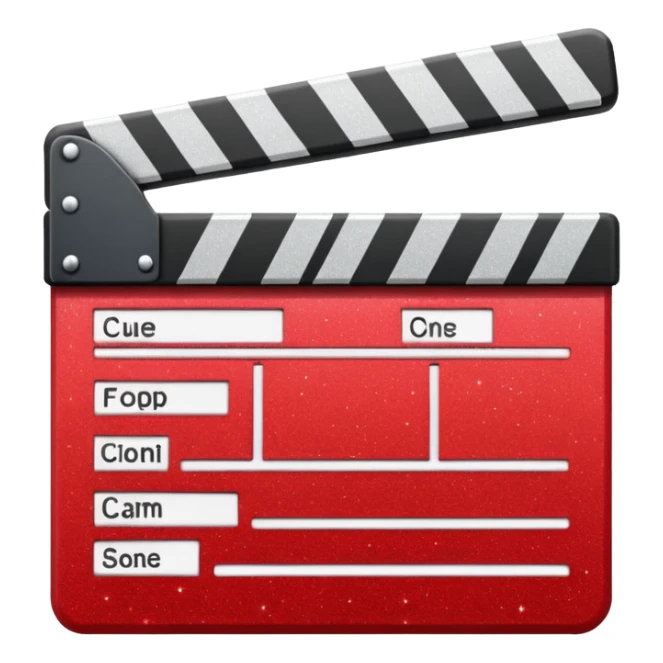 red clapperboard used in filmmaking, cute and stylish design with glitter sticker