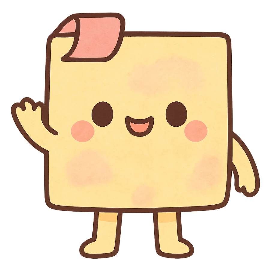 pastel watercolor sticky note with a cute face, soft kawaii style, Japanese stationery, full body sticker
