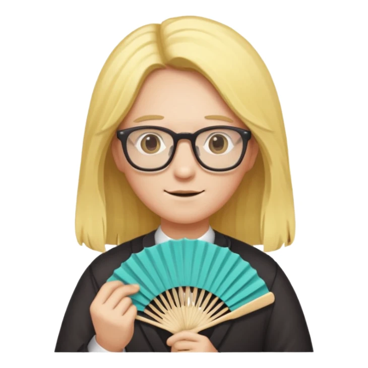 long yellow haired folding fan holder with glasses sticker