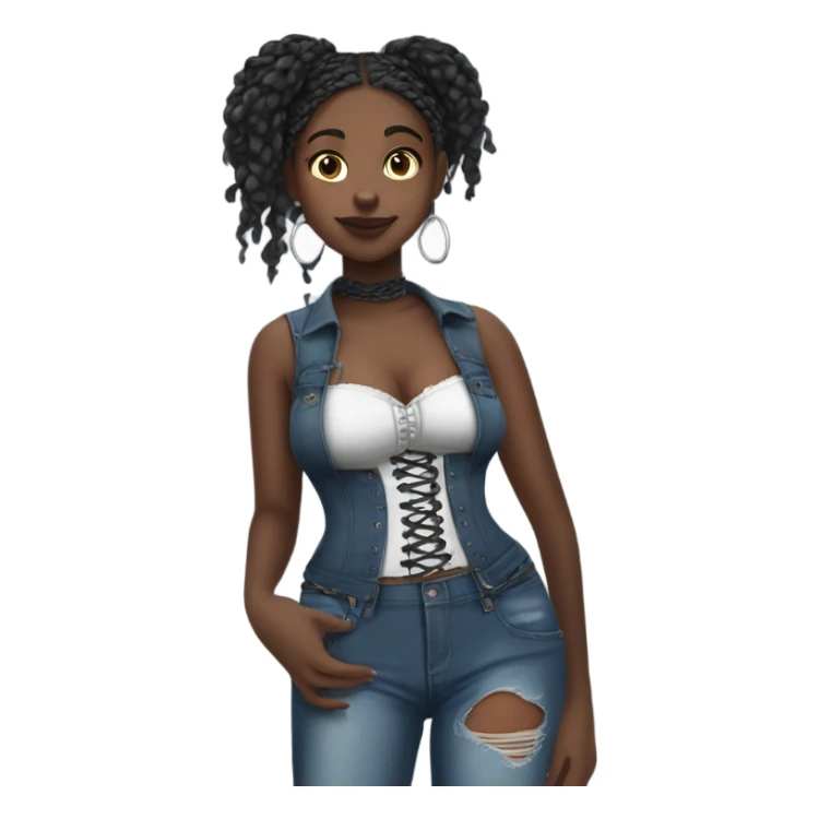 Black girl with braids posing full body jeans corset top sticker
