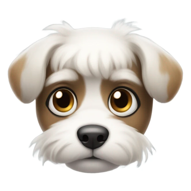 Slightly fluffy Small dog face with white muzzle, BLACK fur around eyes and floppy short ears, black nose, and a curious, sweet expression. sticker