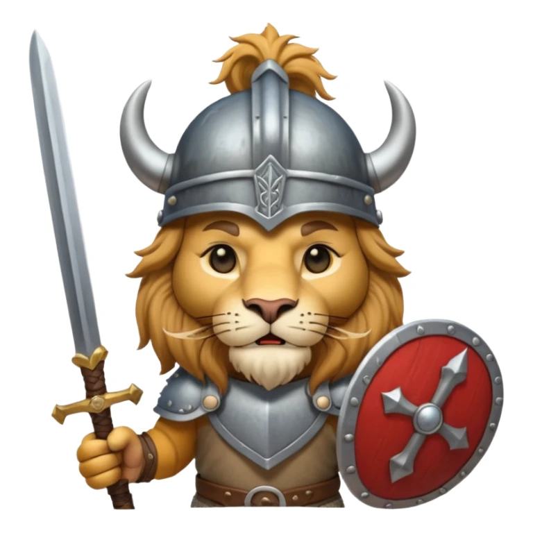 lion with viking helmet and sword behind sticker