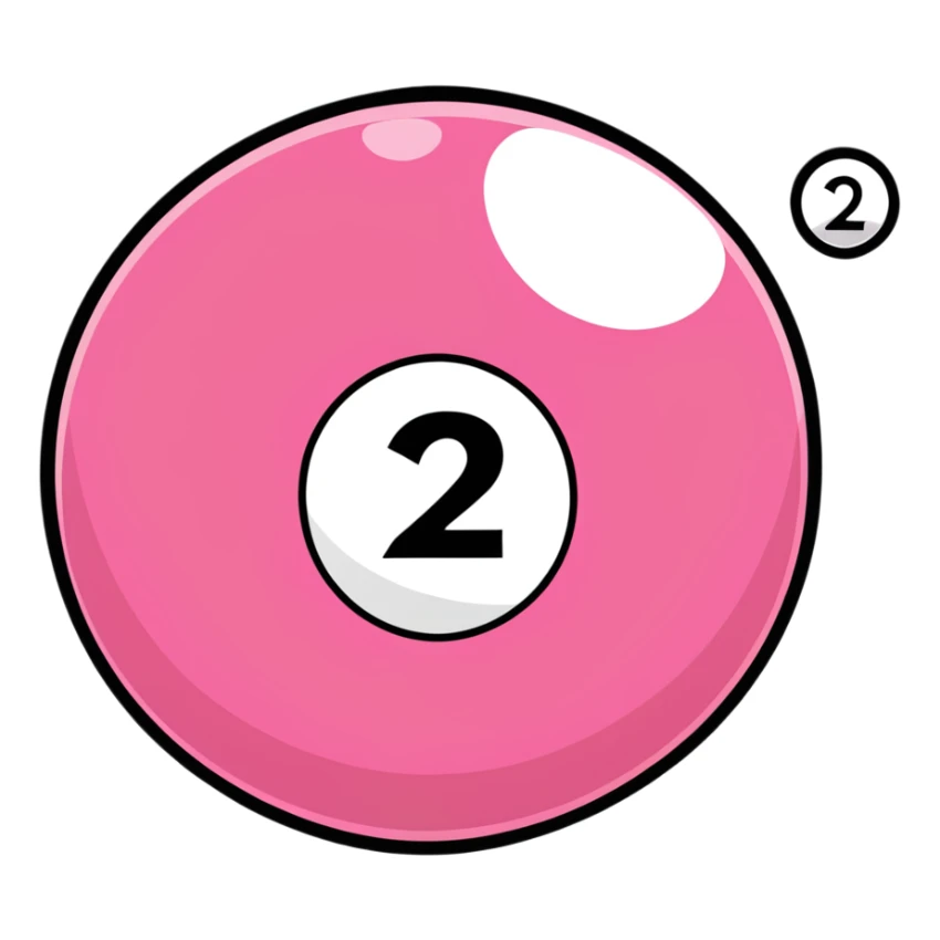 pink billiard ball with the number 23 inside a white circle sticker