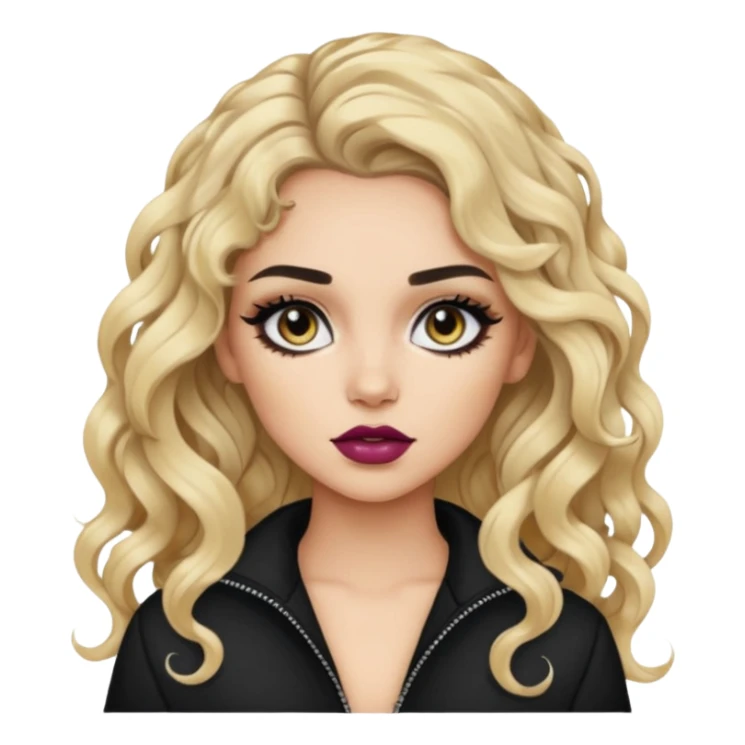 brunette split dye blonde, baddie, pretty makeup, black eyeliner, long and curly hair sticker