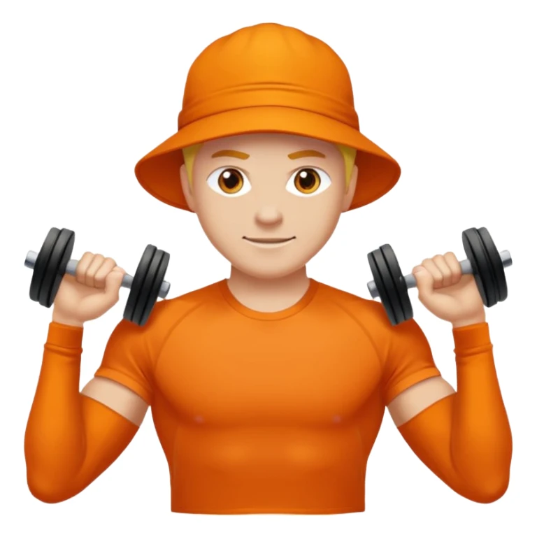 Mach mir einen glücklichen typen der im gym trainert und viele muskeln hat mit einem orangen sport thshirt und schwarzen kurzen haaren sticker