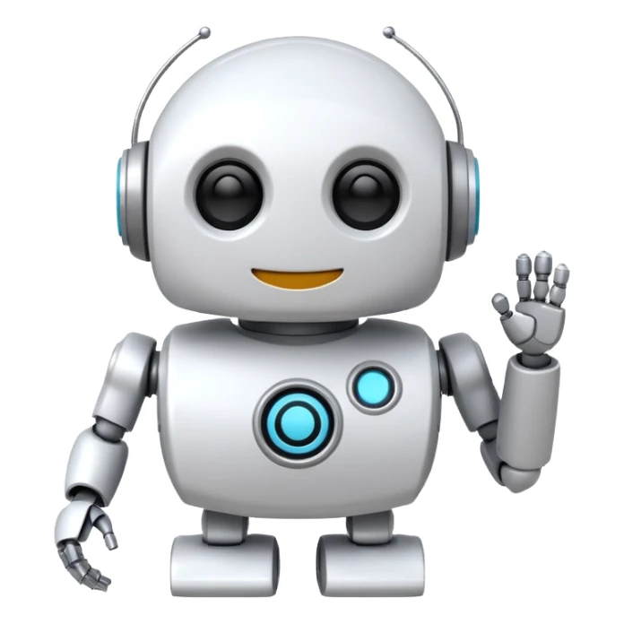 robot cartoon simple kid toy white innocent funny gudget chatGPT friendly smiley round adorable musical sticker