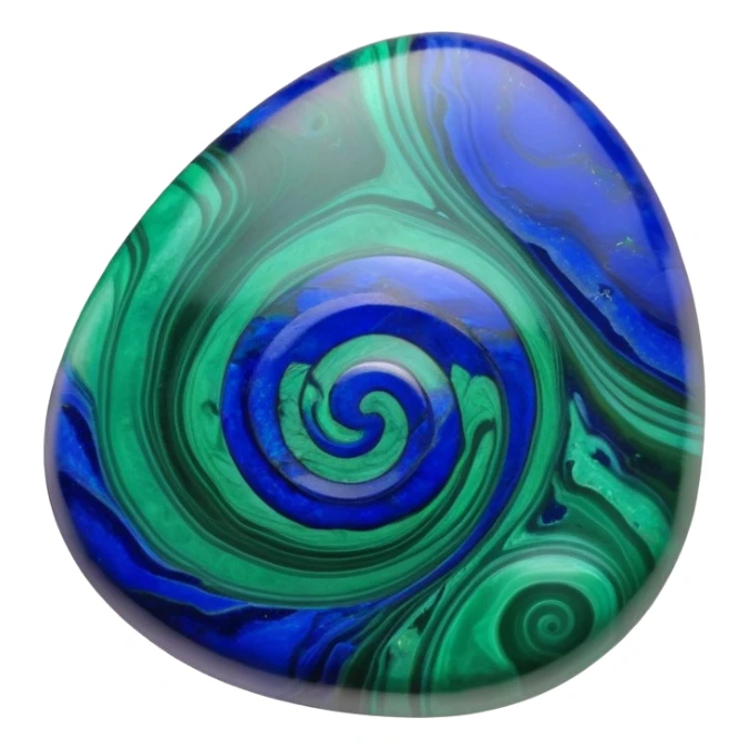 Smooth polished cabochon of azurite-malachite with deep blue and emerald green swirls sticker