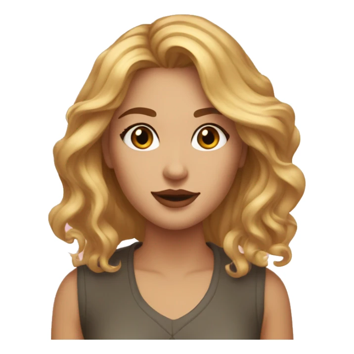 create an emoji of a girl with medium-light hair, honey-colored eyes, she lives in the MundoVi store and loves makeup sticker