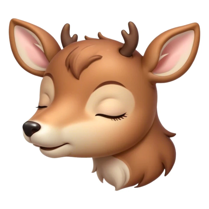 Meme-Worthy Cute Sleeping Deer Portrait Emoji, Head resting peacefully with a contented smile, showcasing a delicate, slender build and a luxuriously soft coat, eyes shut in a serene, restful nap, Simplified yet hilariously adorable features, highly detailed, glowing with a soft, drowsy light, high shine, relaxed and utterly lovable, stylized with an air of playful laziness, bright and heartwarming, soft glowing outline, capturing the essence of a comically sleepy deer, so meme-worthy it feels like it could instantly become the next viral sensation of adorable woodland slumber! sticker