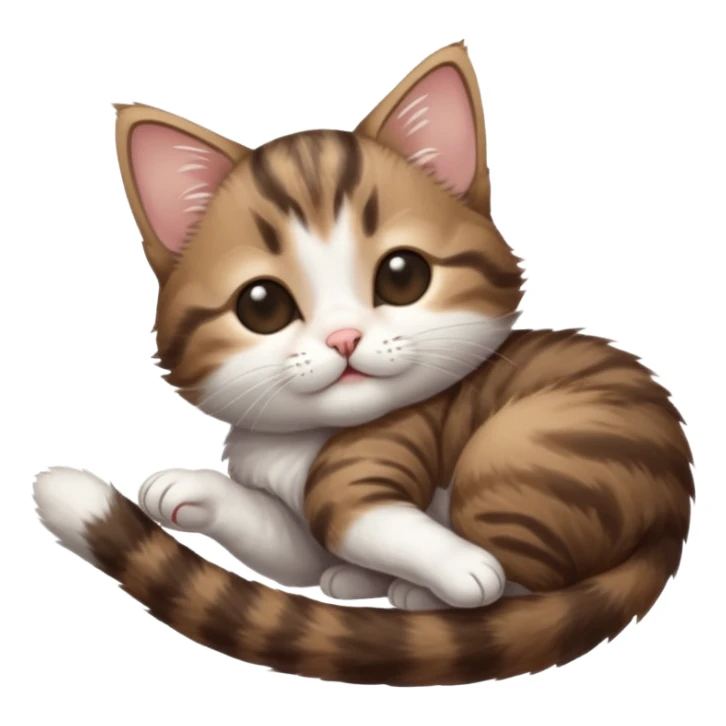 dark brown tabby and white kitten with his eyes closed whilst in funny positions stretched out and  upside down sticker