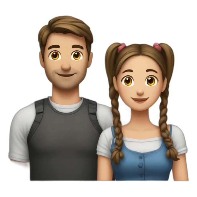 Man loves woman with pigtails, heart between them sticker