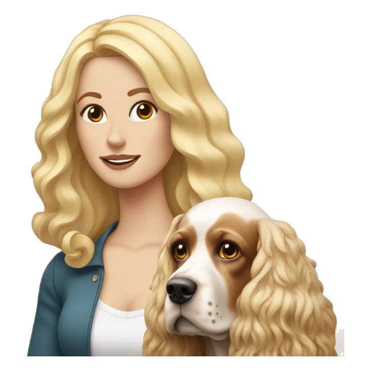 white woman with long blonde hair alongside a cocker spaniel dog  sticker