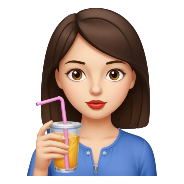 Brunette girl sipping a drink from a straw and giving a side eye  sticker