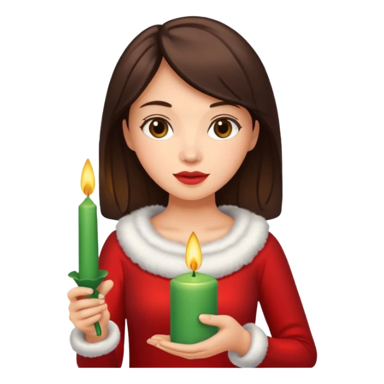 brunette woman holding christmass ornamented candle sticker
