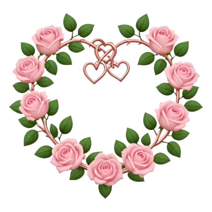 heart shape rose gold vine with pastel pink roses border sticker