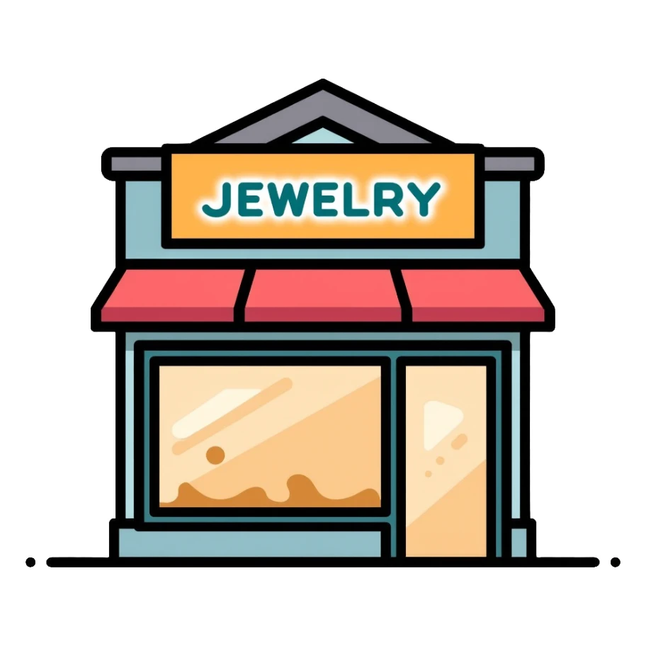 Jewelry shop building with sign sticker